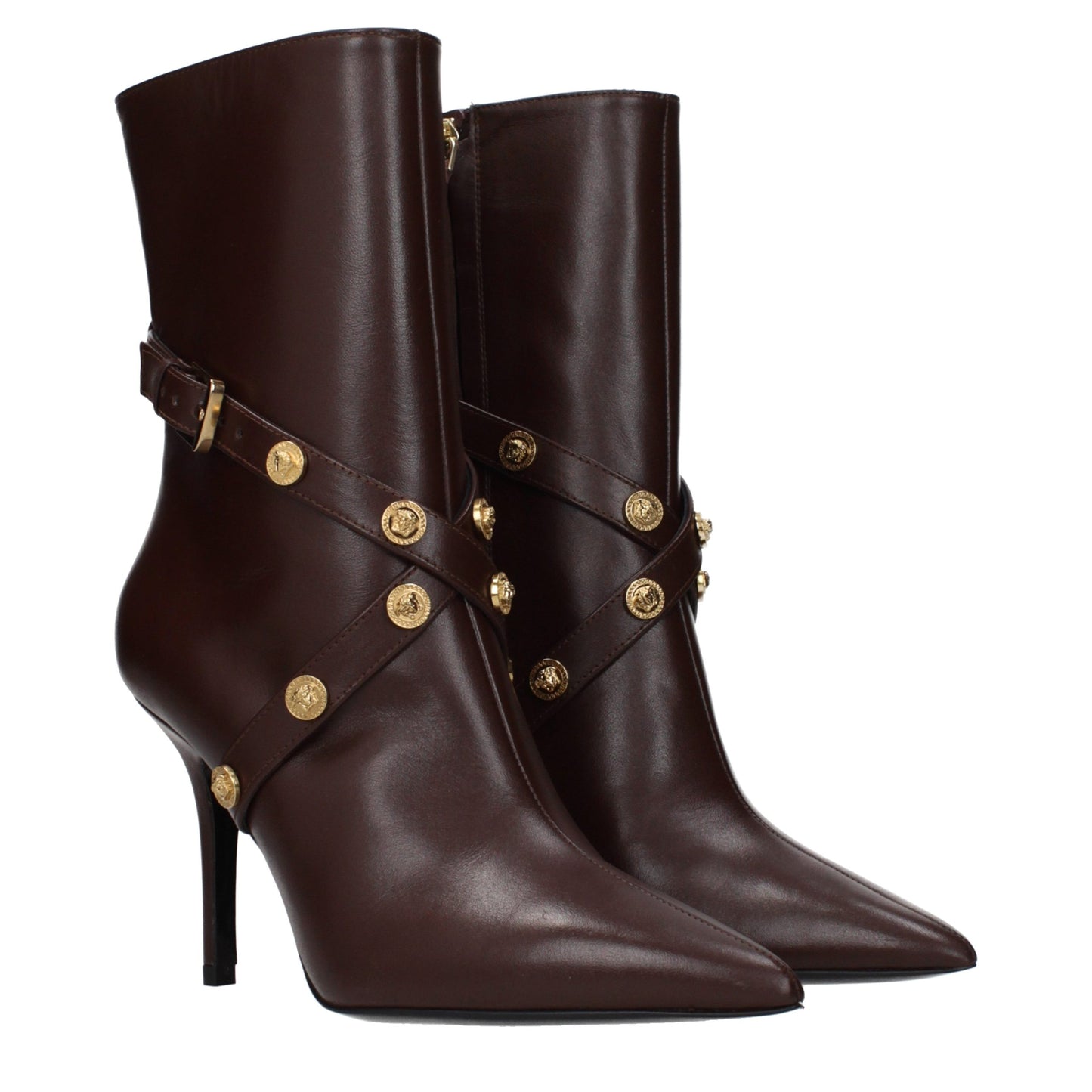 Versace Medusa Biggie Chocolate Leather Ankle Boots
