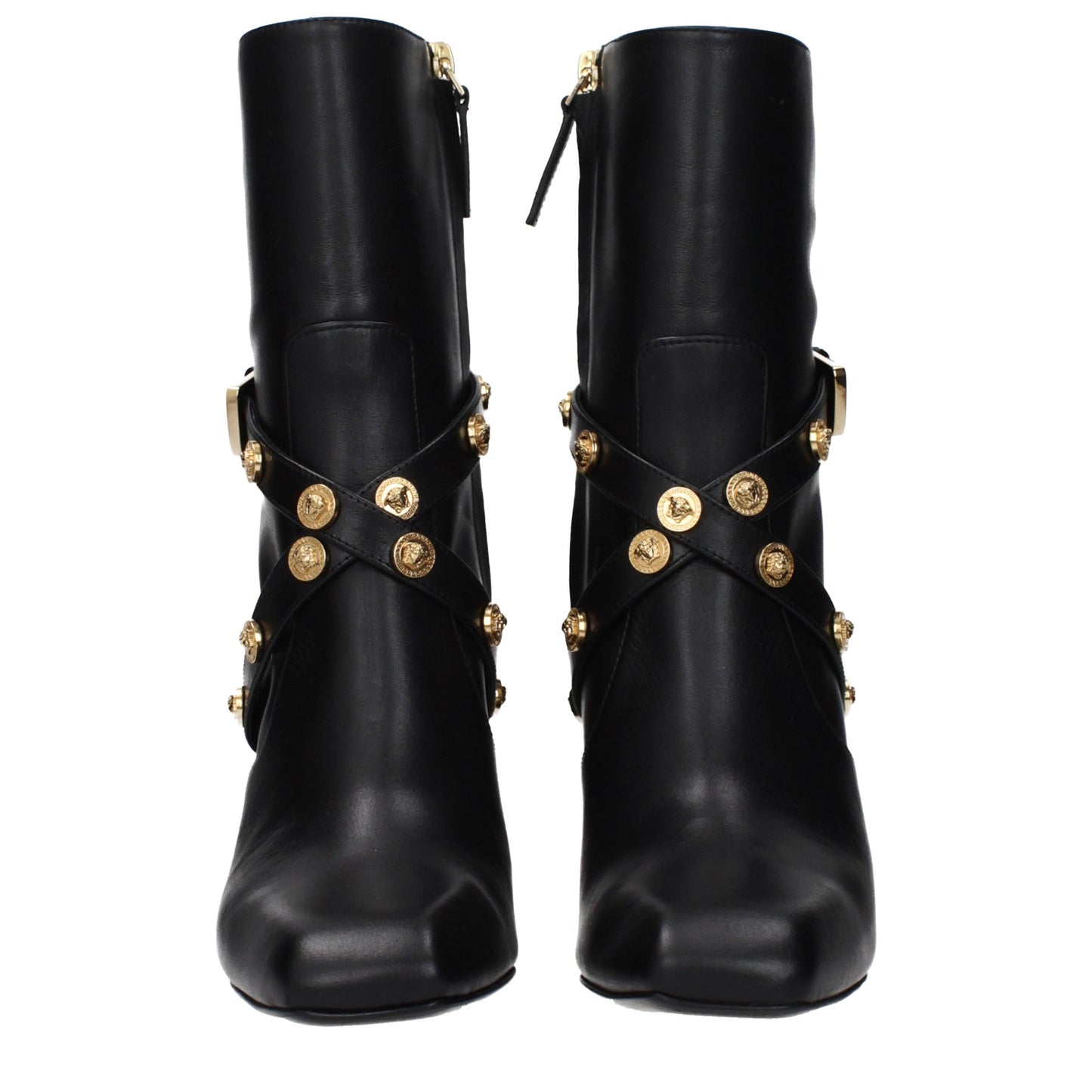 Versace Pin-Point Black Leather Ankle Boots