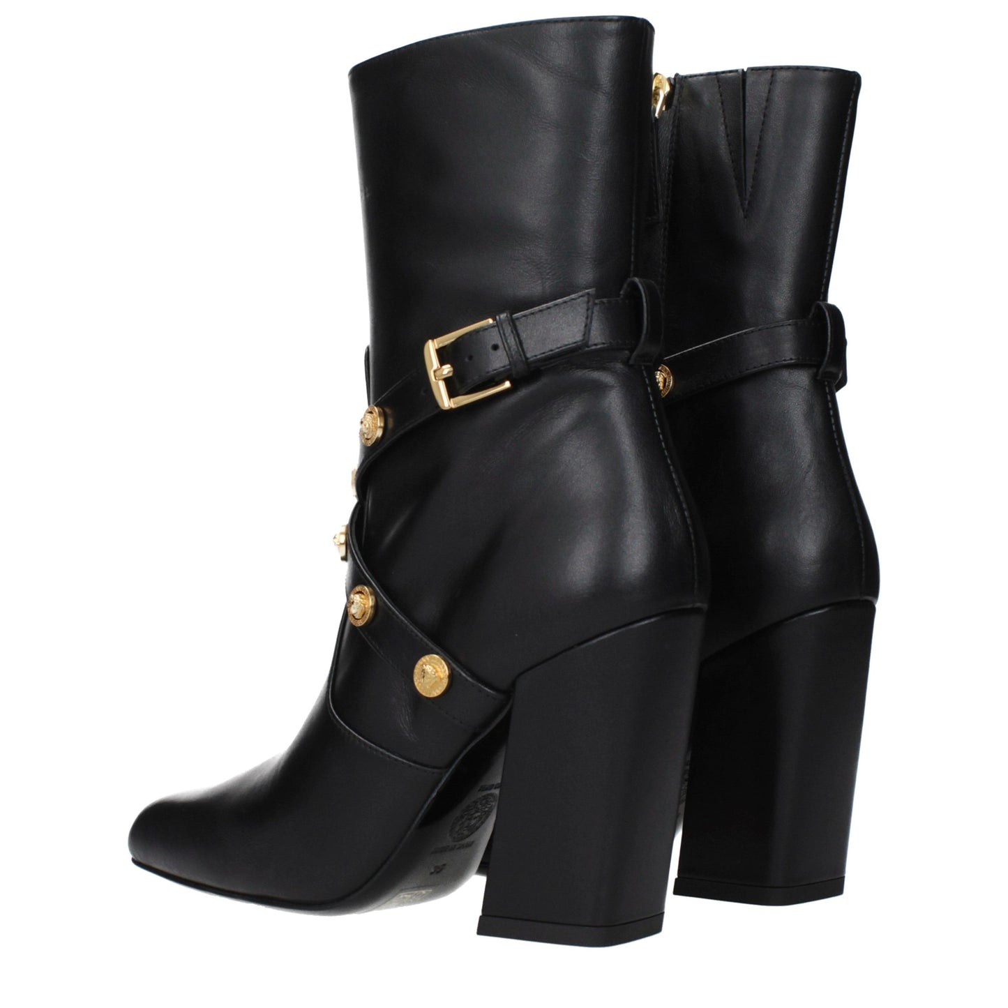 Versace Pin-Point Black Leather Ankle Boots