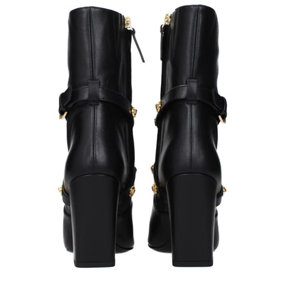 Versace Pin-Point Black Leather Ankle Boots