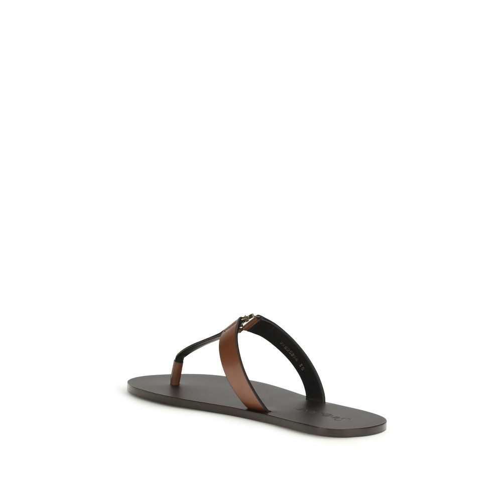 Brown Calf Leather Bos Taurus Flip-Flop Sandals
