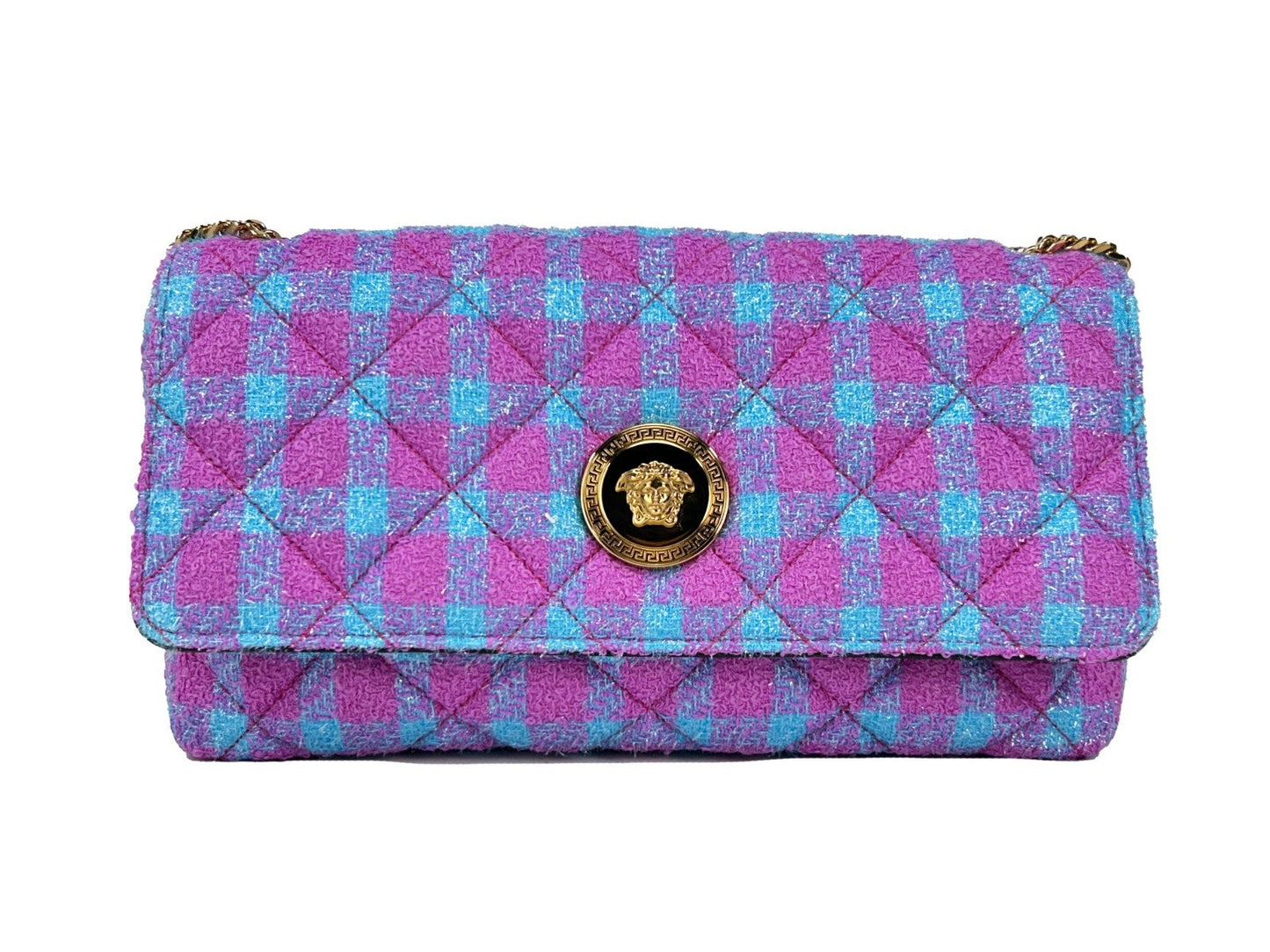 Versace Greca Black and Gold Wool Lurex Shoulder Bag