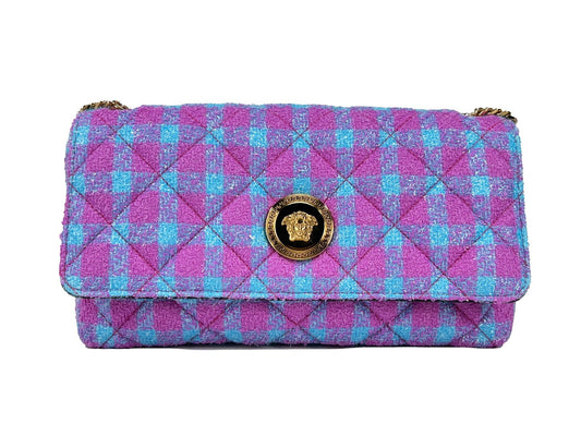 Versace Greca Black and Gold Wool Lurex Shoulder Bag