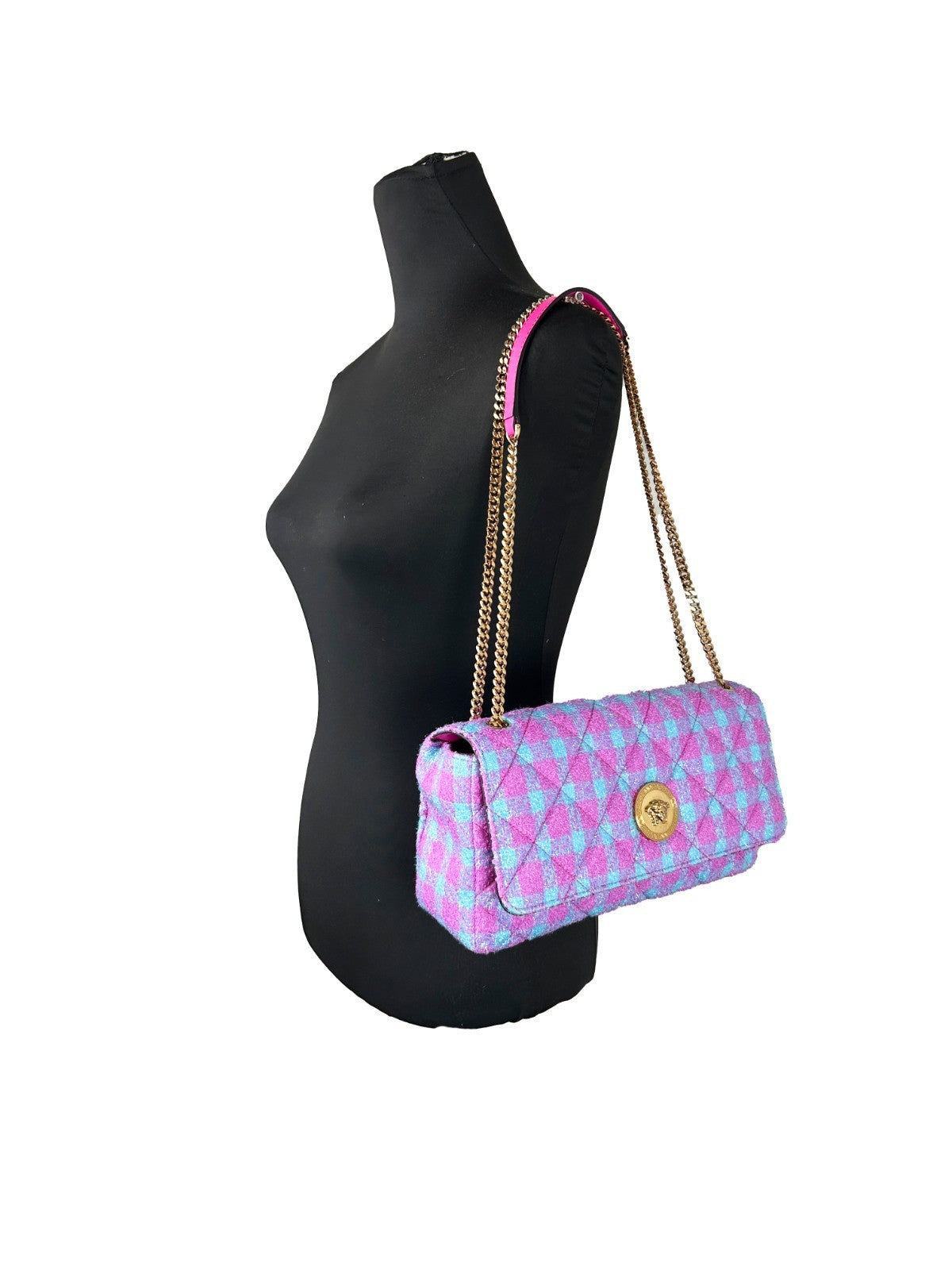 Versace Greca Black and Gold Wool Lurex Shoulder Bag