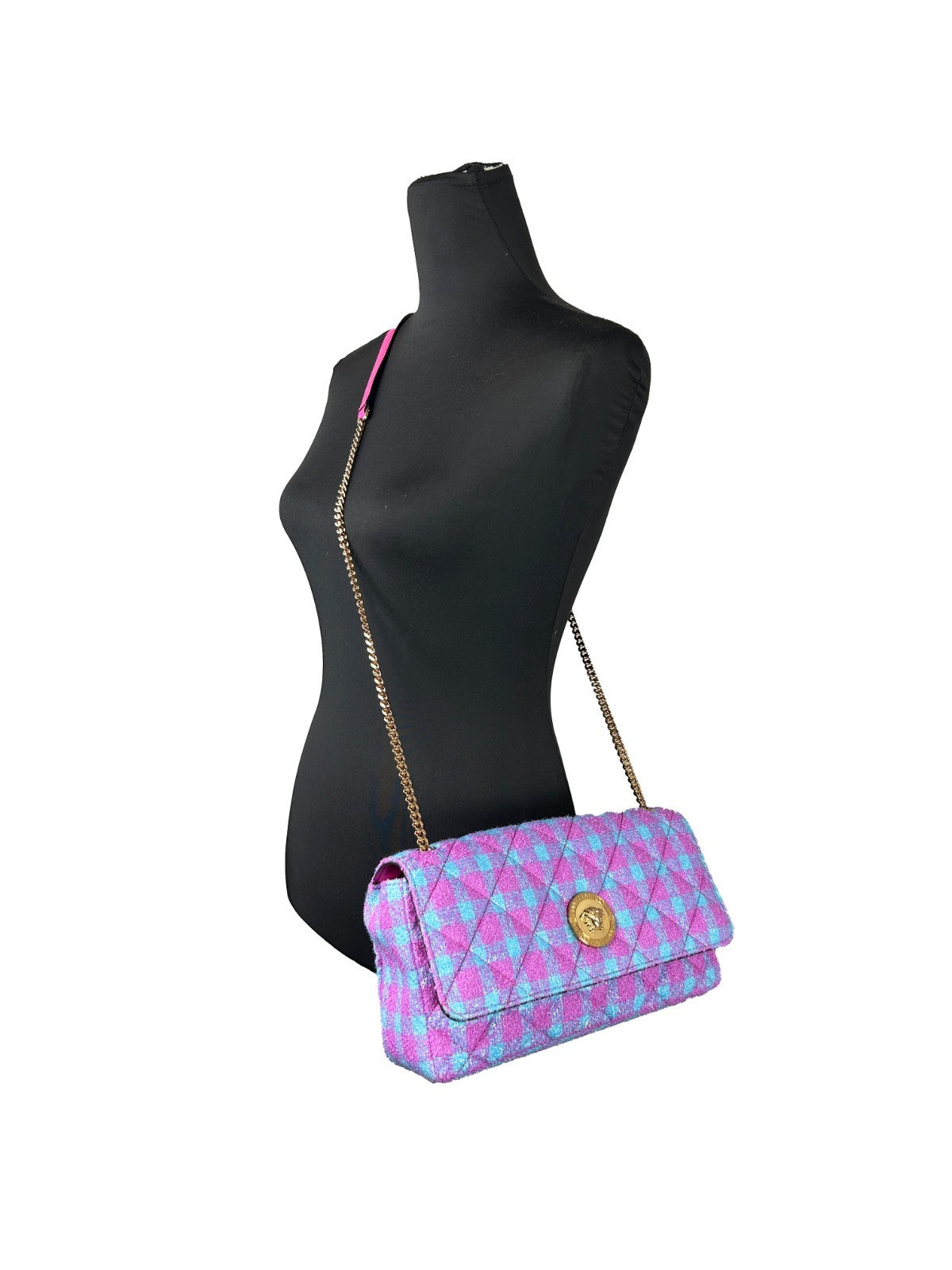 Versace Greca Black and Gold Wool Lurex Shoulder Bag
