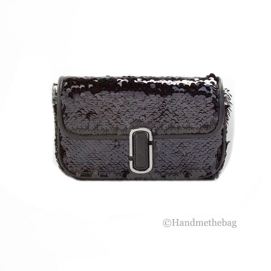 Marc Jacobs The Mini J Marc Black Sequined Leather Shoulder Bag