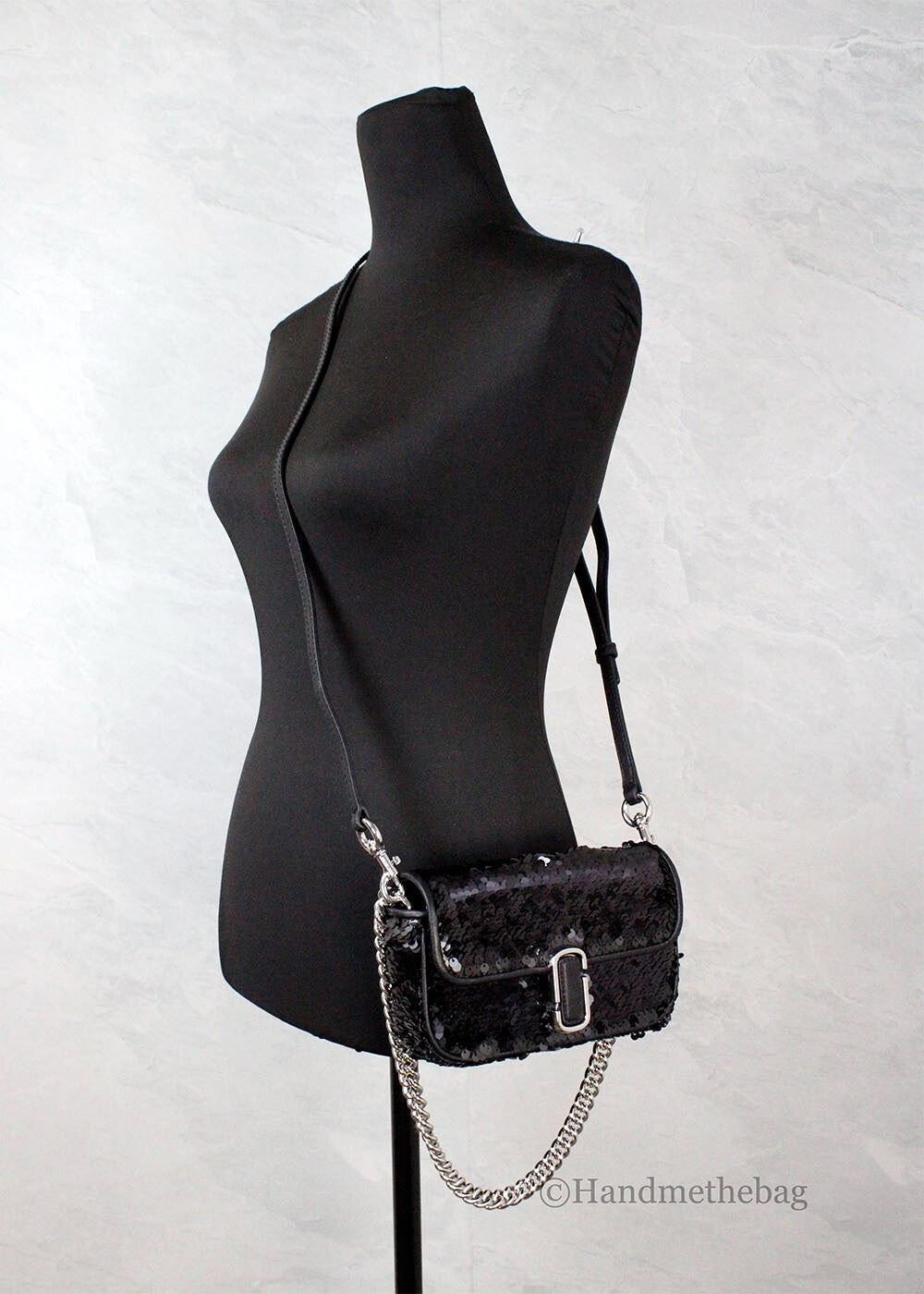 Marc Jacobs The Mini J Marc Black Sequined Leather Shoulder Bag