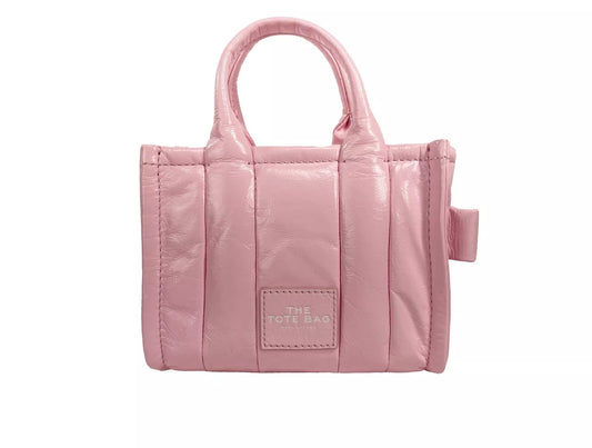 Marc Jacobs The Micro Tote Bubblegum Crinkled Patent Leather Tote Bag