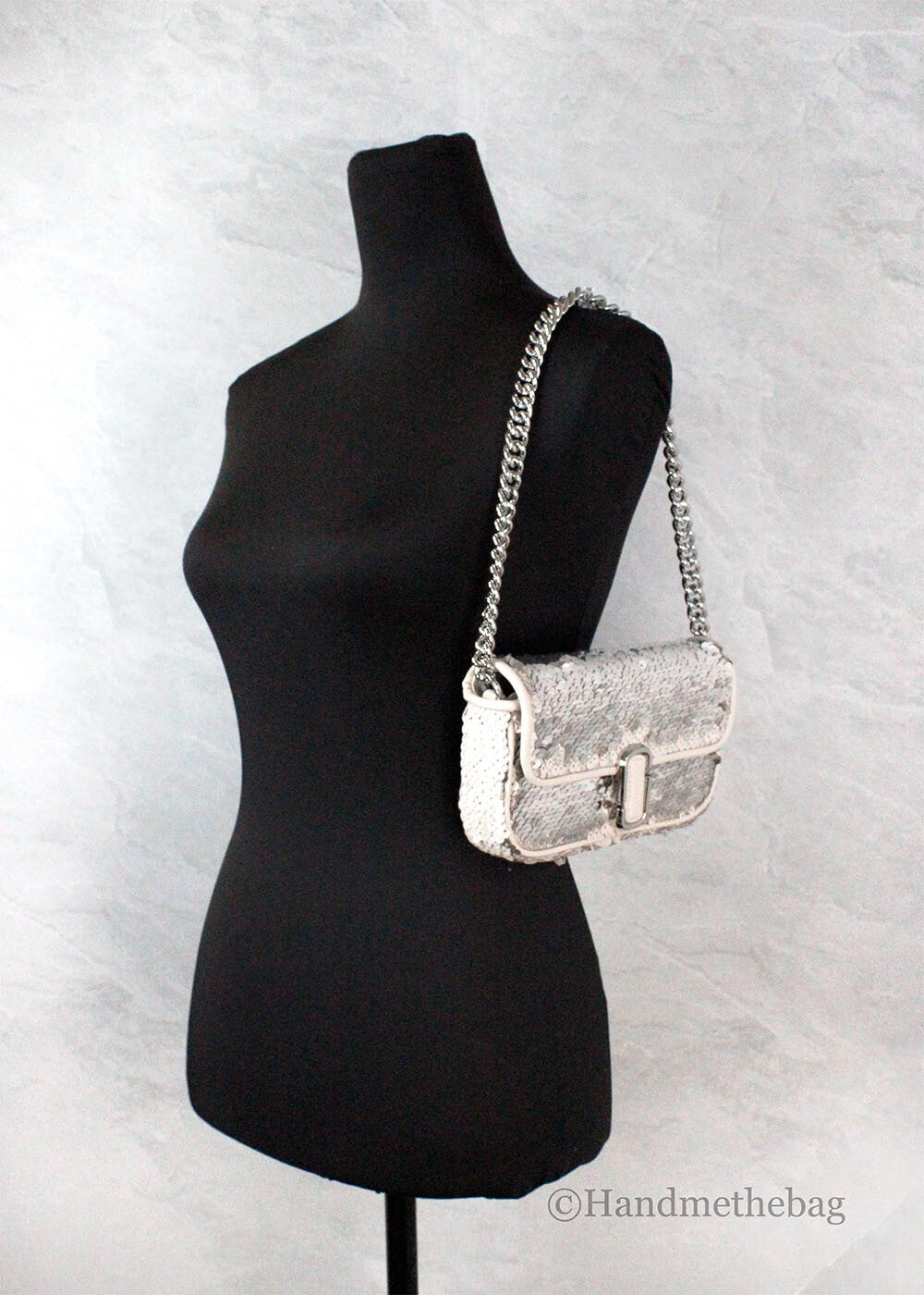 Marc Jacobs The Mini J Marc Cream Sequined Leather Shoulder Bag