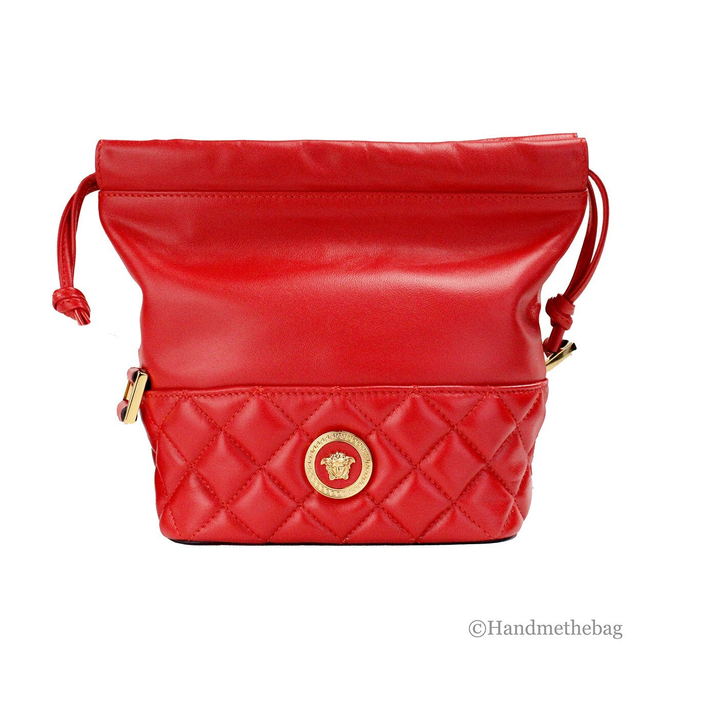 Versace Medusa Red Quilted Leather Drawstring Shoulder Bag