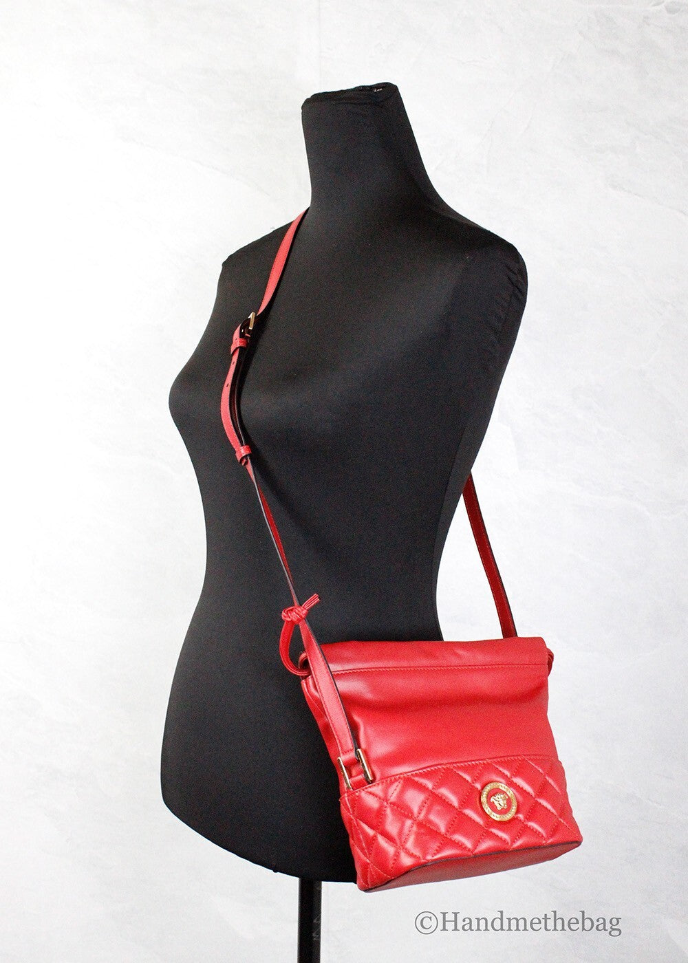 Versace Medusa Red Quilted Leather Drawstring Shoulder Bag