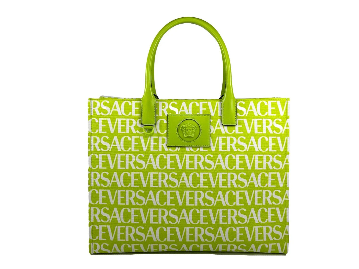 Versace Medusa Green Canvas Large Tote Bag