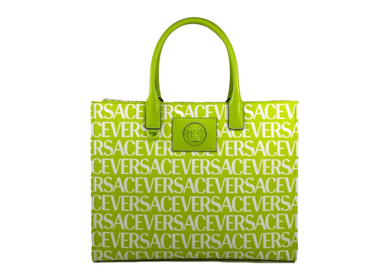 Versace La Medusa Large Green Canvas Tote Bag