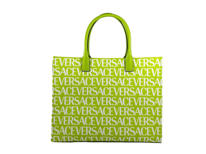 Versace Medusa Green Canvas Large Tote Bag