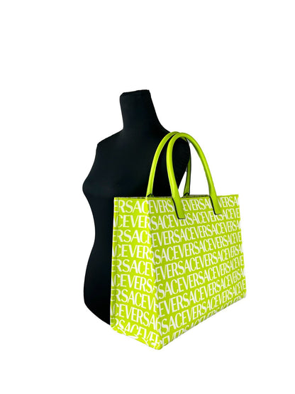 Versace Medusa Green Canvas Large Tote Bag
