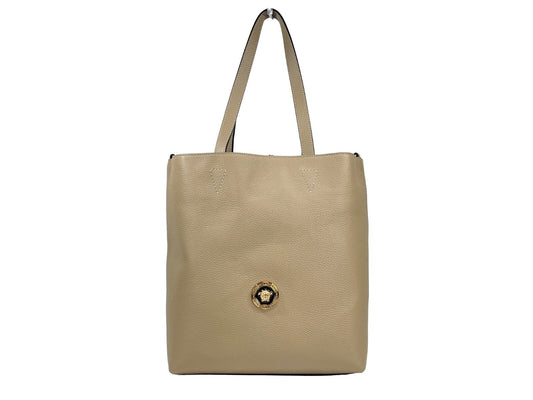 Versace La Medusa Tan Grained Calfskin Tote Bag