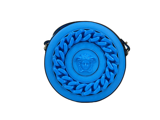 Versace Medusa Blue Pebbled Leather Disco Camera Bag