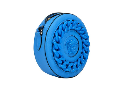 Versace Medusa Blue Pebbled Leather Disco Camera Bag