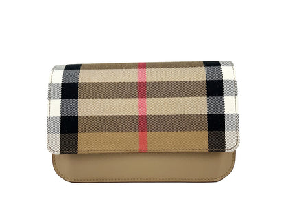 Burberry Madison Small Chestnut House Check Canvas and Leather Crossbody Bag
