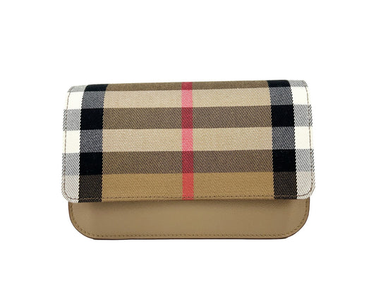 Burberry Madison Small Chestnut House Check Canvas and Leather Crossbody Bag
