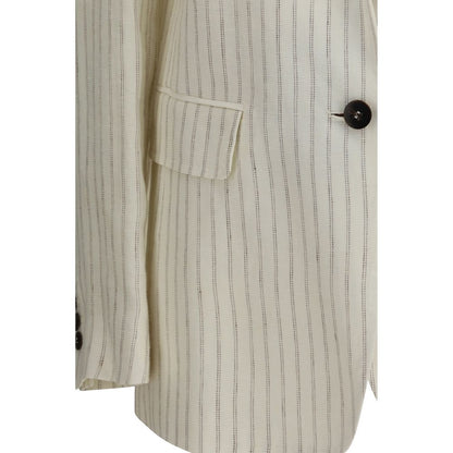 Max Mara Studio Ivory Pinstripe Linen Blazer