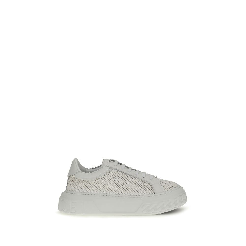 Casadei Hanoi White Woven Leather Chunky Sneakers