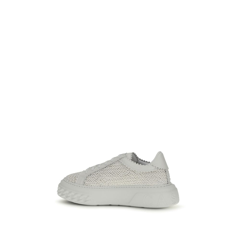Casadei Hanoi White Woven Leather Chunky Sneakers