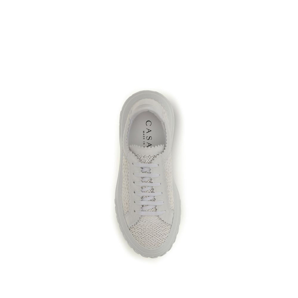 Casadei Hanoi White Woven Leather Chunky Sneakers