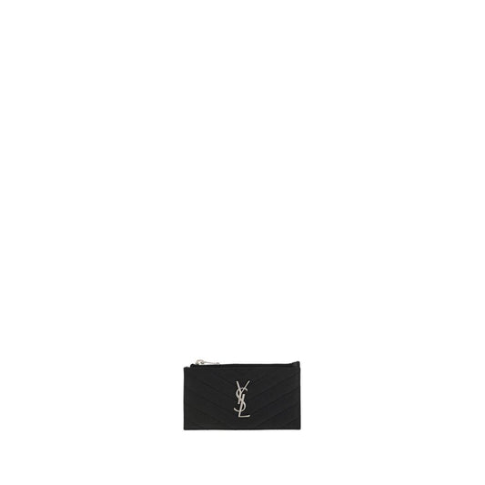 Saint Laurent Black Leather Embossed Logo Card Holder