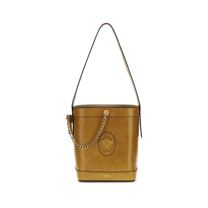 Versace Pivot Brown Leather Bucket Bag