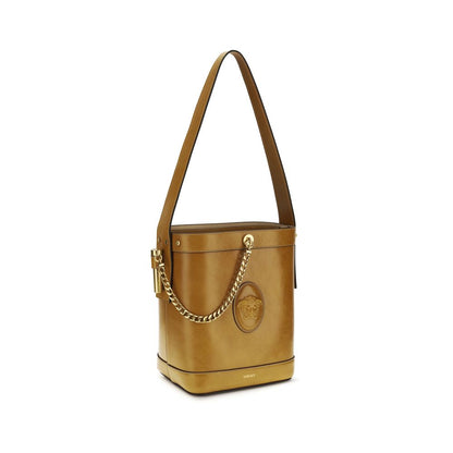 Versace Pivot Brown Leather Bucket Bag