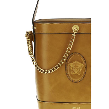 Versace Pivot Brown Leather Bucket Bag