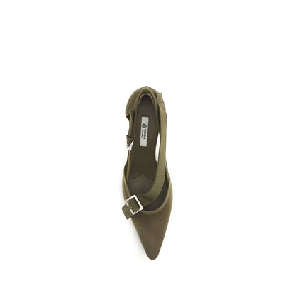 Bicolor Cotton Mid Heel Pumps