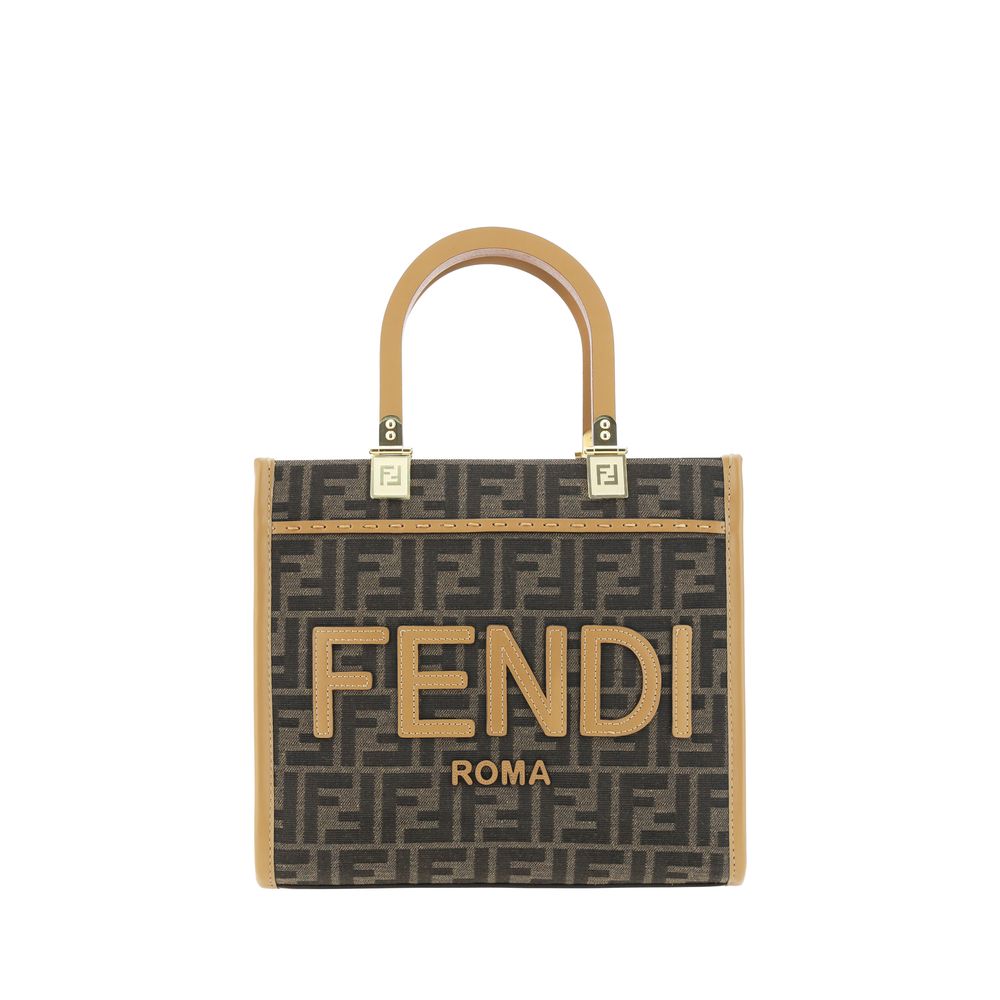 Fendi Sunshine Mini Brown FF Jacquard Fabric Tote Bag