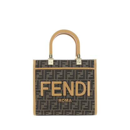 Fendi Sunshine Mini Brown FF Jacquard Fabric Tote Bag