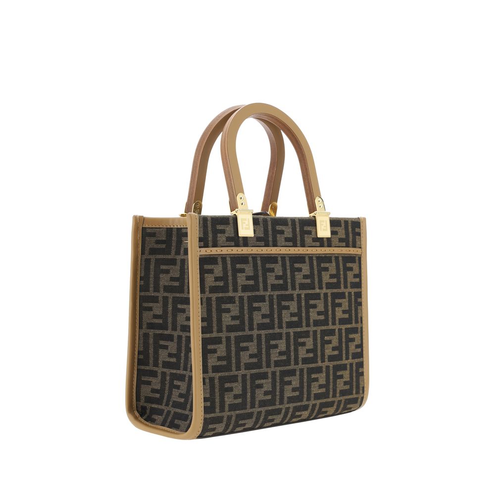 Fendi Sunshine Mini Brown FF Jacquard Fabric Tote Bag
