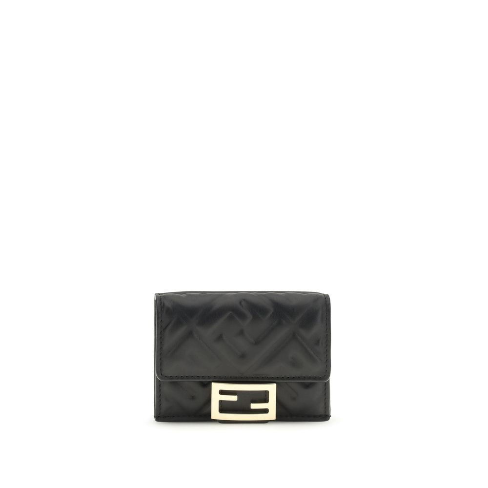 Fendi FF Embossed Black Nappa Leather Tri-Fold Wallet