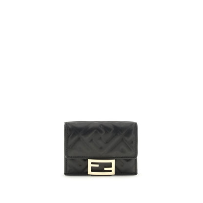Fendi FF Embossed Black Nappa Leather Tri-Fold Wallet