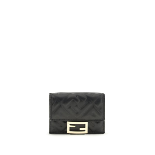 Fendi FF Embossed Black Nappa Leather Tri-Fold Wallet