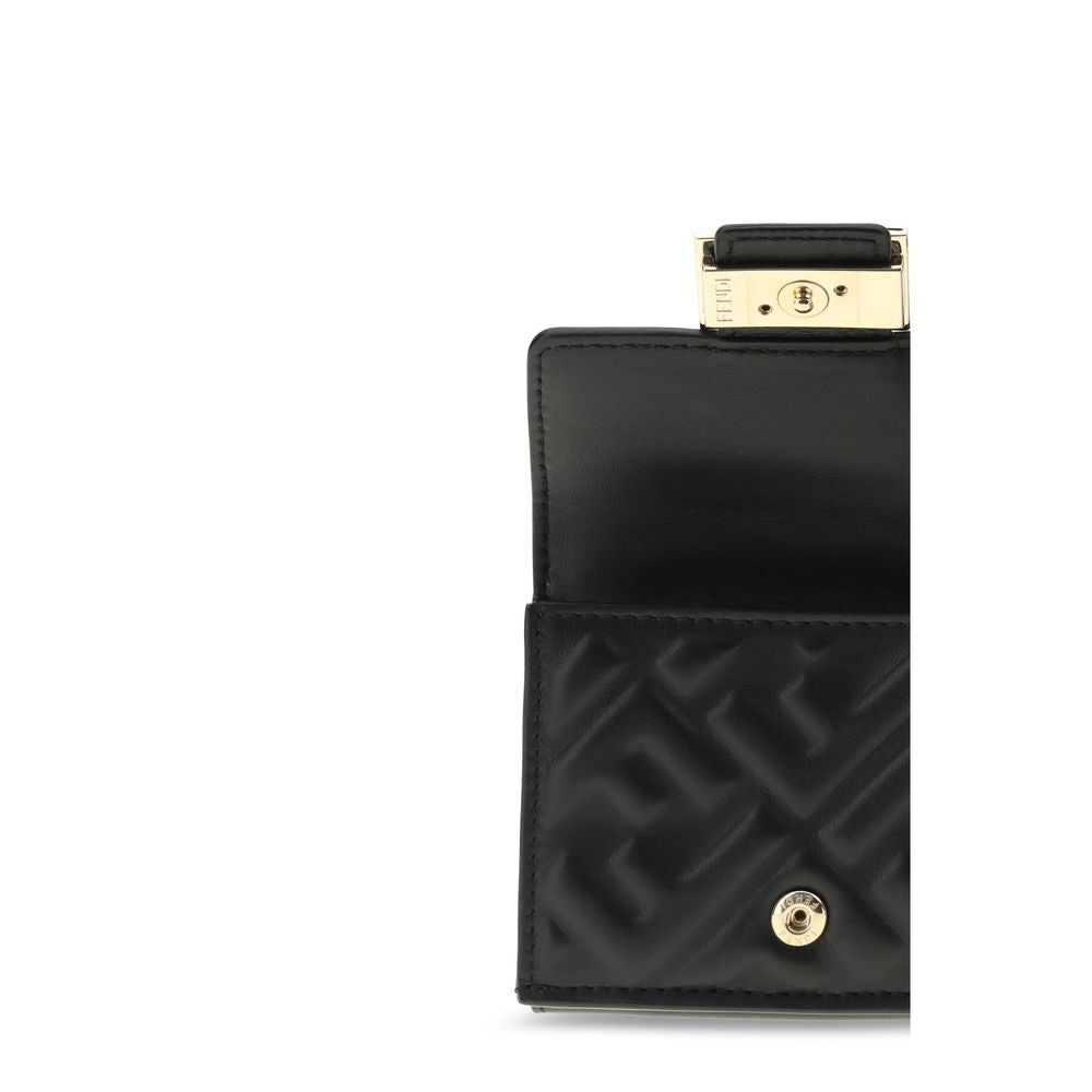 Fendi FF Embossed Black Nappa Leather Tri-Fold Wallet