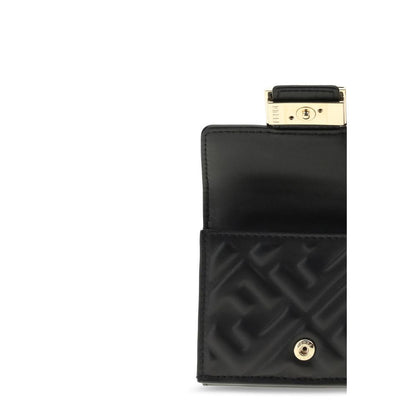 Fendi FF Embossed Black Nappa Leather Tri-Fold Wallet