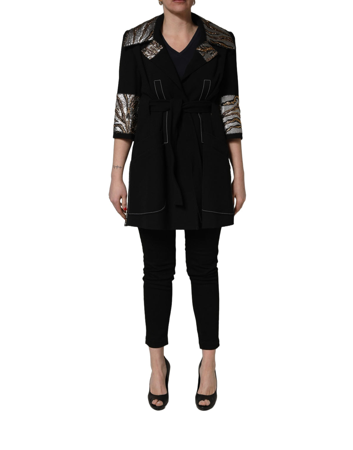 Dolce & Gabbana Black Single-Breasted Brocade Coat Jacket