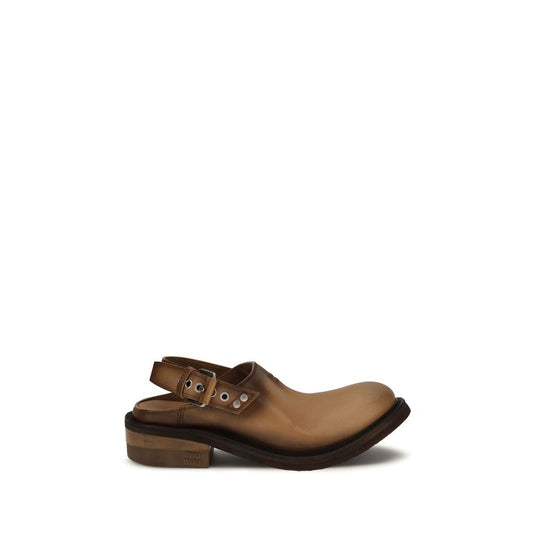 Miu Miu Foule Brown Distressed Leather Mules