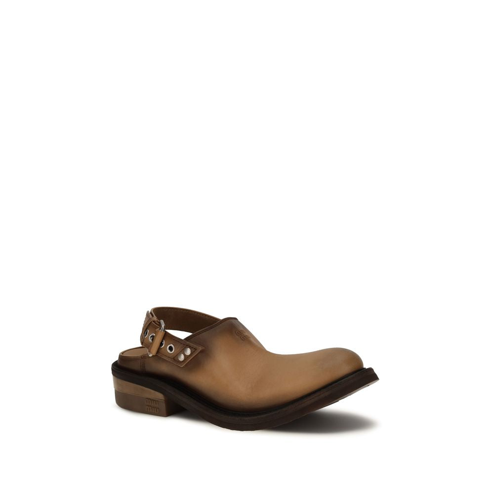 Miu Miu Foule Brown Distressed Leather Mules