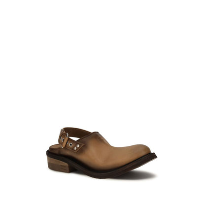 Miu Miu Foule Brown Distressed Leather Mules