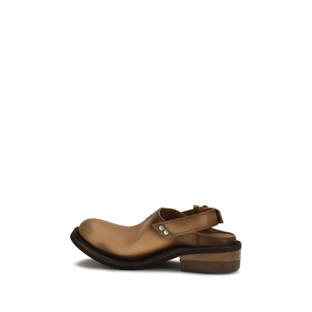 Miu Miu Foule Brown Distressed Leather Mules