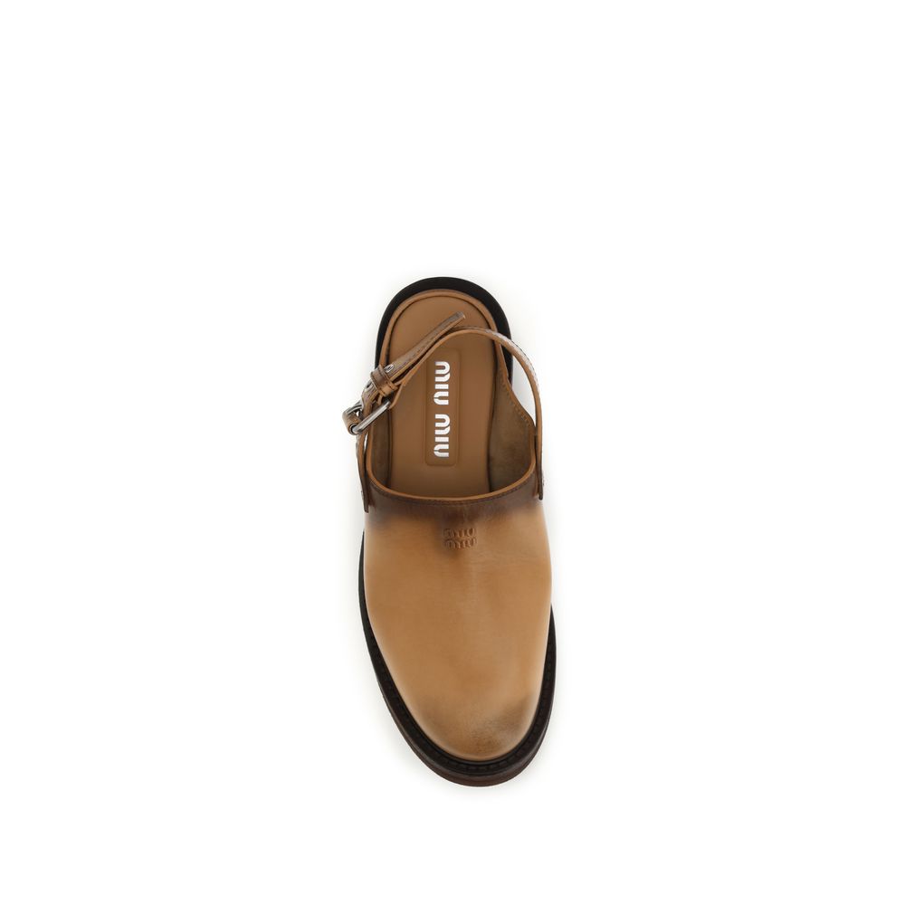 Miu Miu Foule Brown Distressed Leather Mules