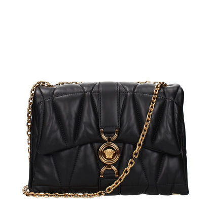 Versace Greca Goddess Black Leather Shoulder Bag