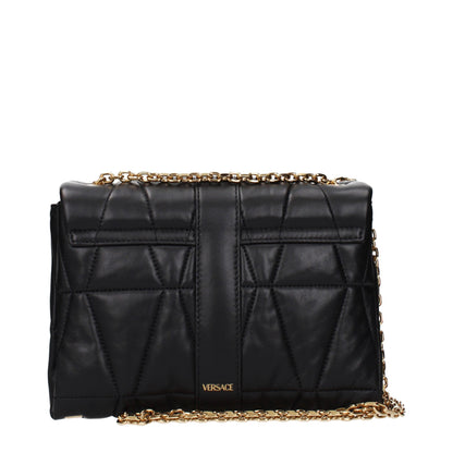 Versace Greca Goddess Black Leather Shoulder Bag