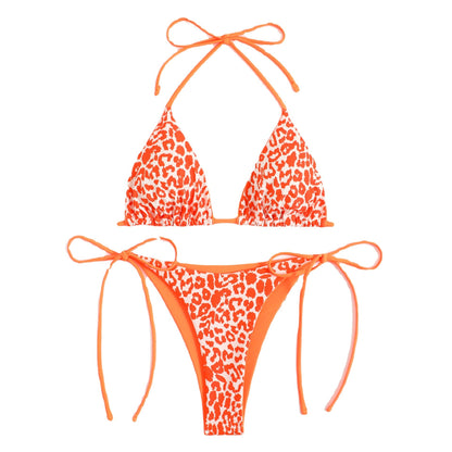 Printing Lady Sexy Lace Up Triangle Split Bikini Swimsuit